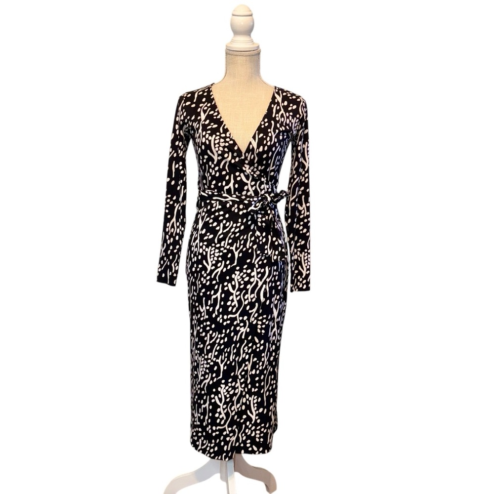 Diane Von Furstenberg For Target Womens Black Midi Sea Spots Wrap Dress Size XXS